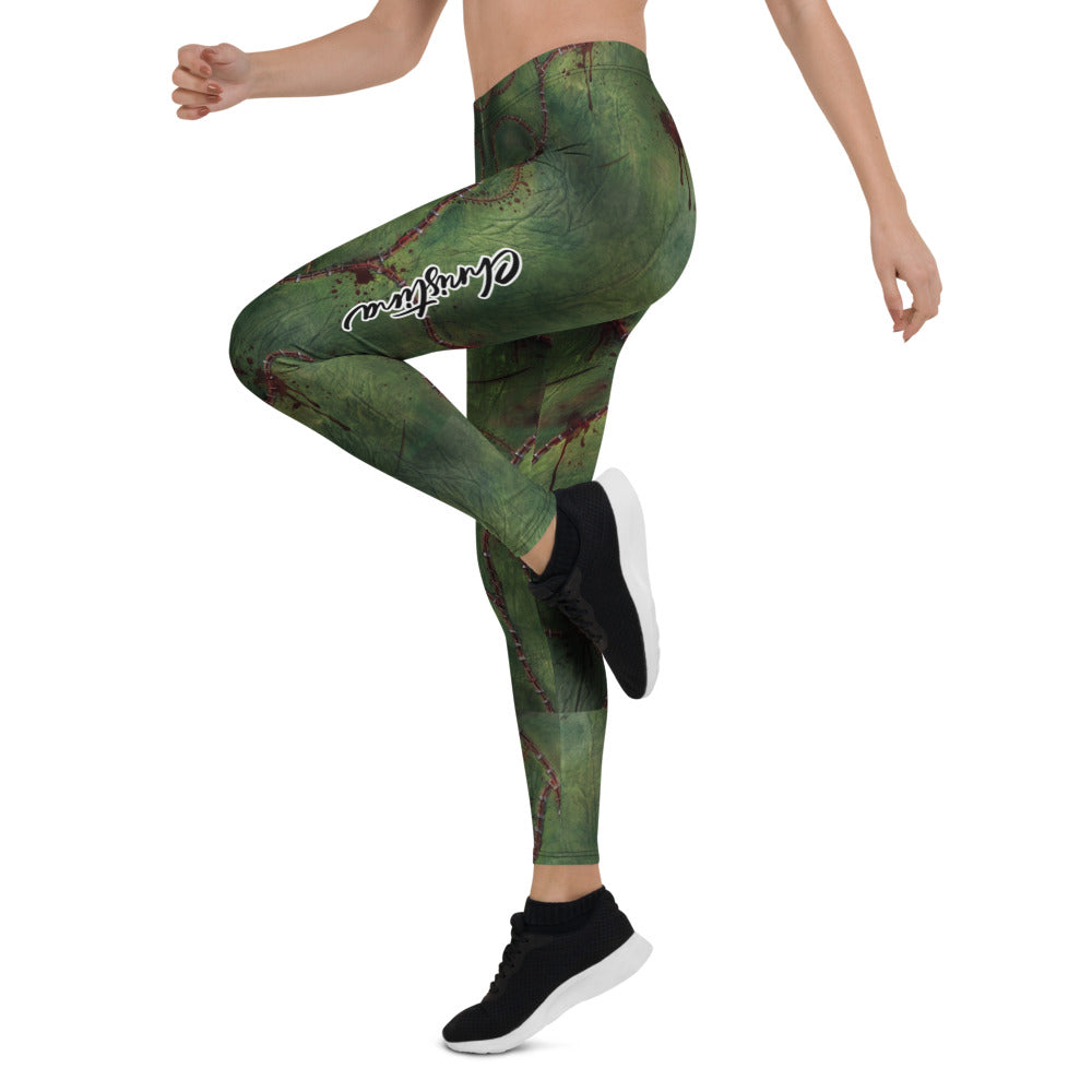 Personalisierte Damen Sportleggings Zombie Design Grün Narben Horror Fitness Leggings Halloween Y046