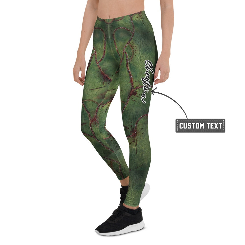 Personalisierte Damen Sportleggings Zombie Design Grün Narben Horror Fitness Leggings Halloween Y046 - XL