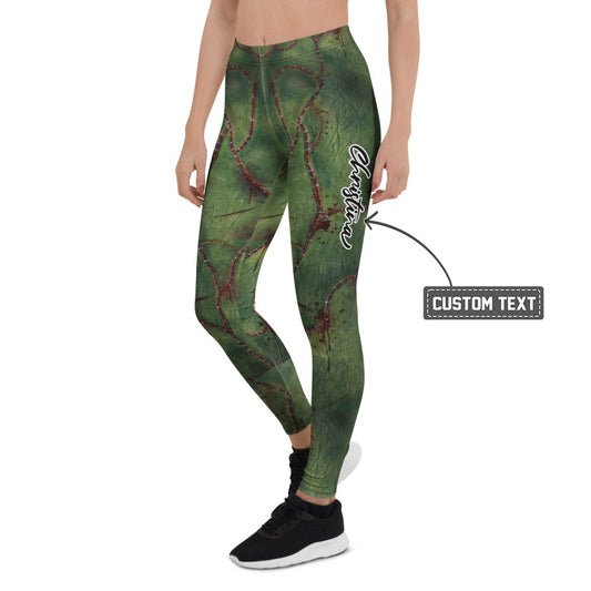 Personalisierte Damen Sportleggings Zombie Design Grün Narben Horror Fitness Leggings Halloween Y046 - XL