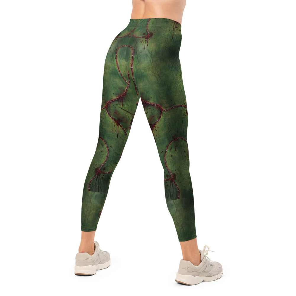 Personalisierte Damen Sportleggings Zombie Design Grün Narben Horror Fitness Leggings Halloween Y046