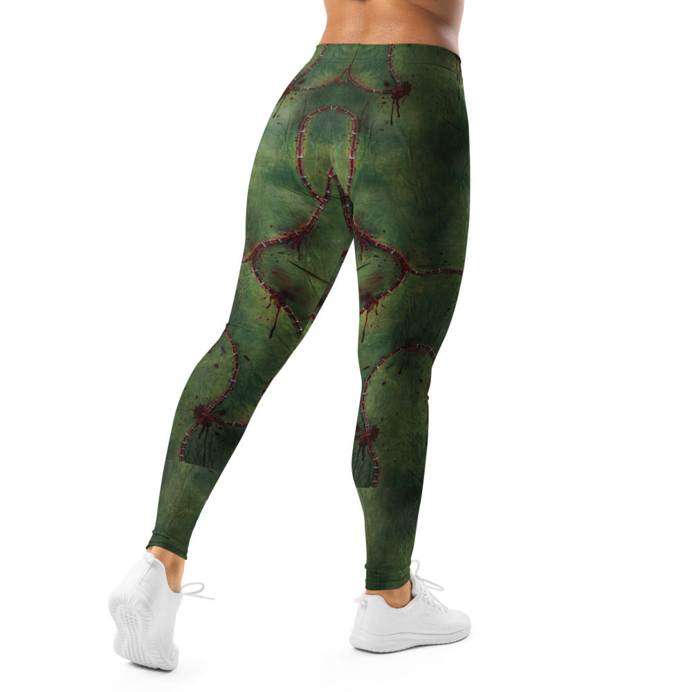 Personalisierte Damen Sportleggings Zombie Design Grün Narben Horror Fitness Leggings Halloween Y046