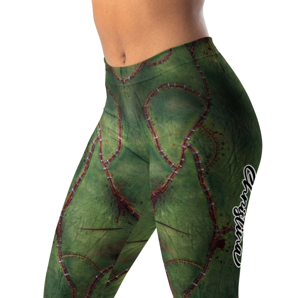 Personalisierte Damen Sportleggings Zombie Design Grün Narben Horror Fitness Leggings Halloween Y046