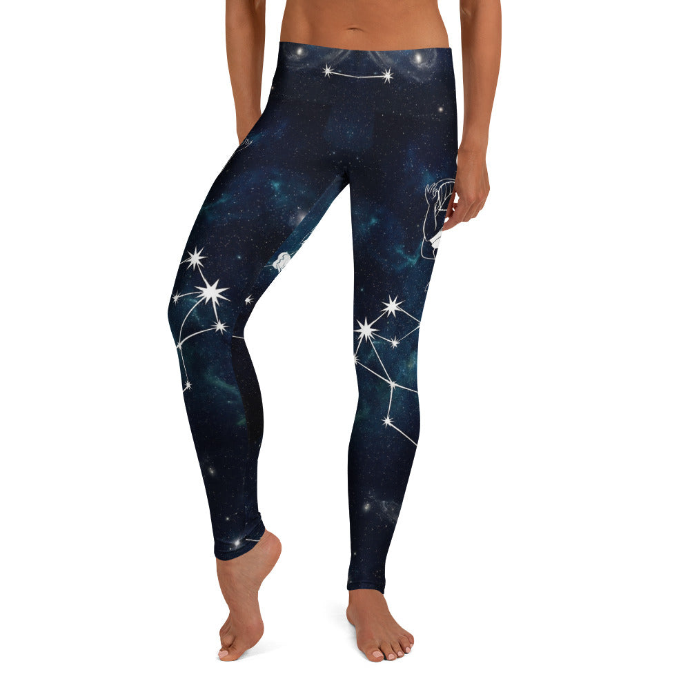Personalisierte Sportleggings Damen Galaxy Weltraum Design Blau Schwarz Fitnesshose Sternbild Muster Z078