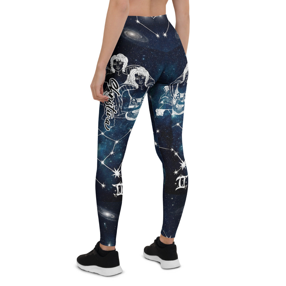 Personalisierte Sportleggings Damen Galaxy Weltraum Design Blau Schwarz Fitnesshose Sternbild Muster Z078