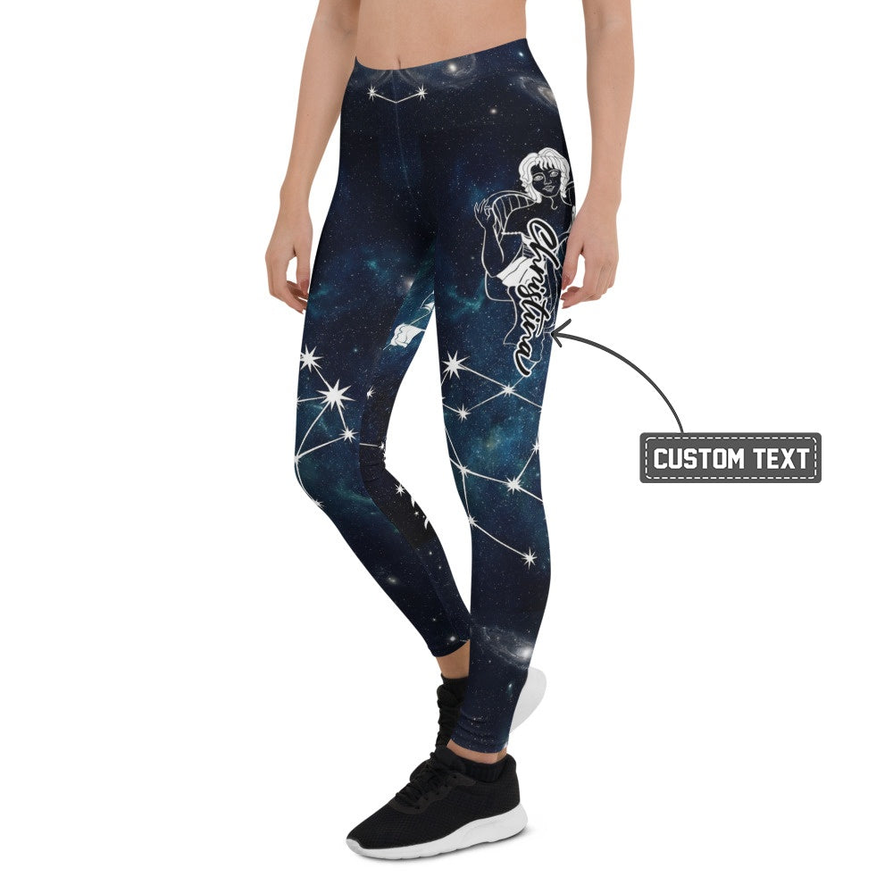 Personalisierte Sportleggings Damen Galaxy Weltraum Design Blau Schwarz Fitnesshose Sternbild Muster Z078 - XL