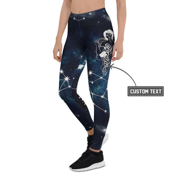 Personalisierte Sportleggings Damen Galaxy Weltraum Design Blau Schwarz Fitnesshose Sternbild Muster Z078 - XL