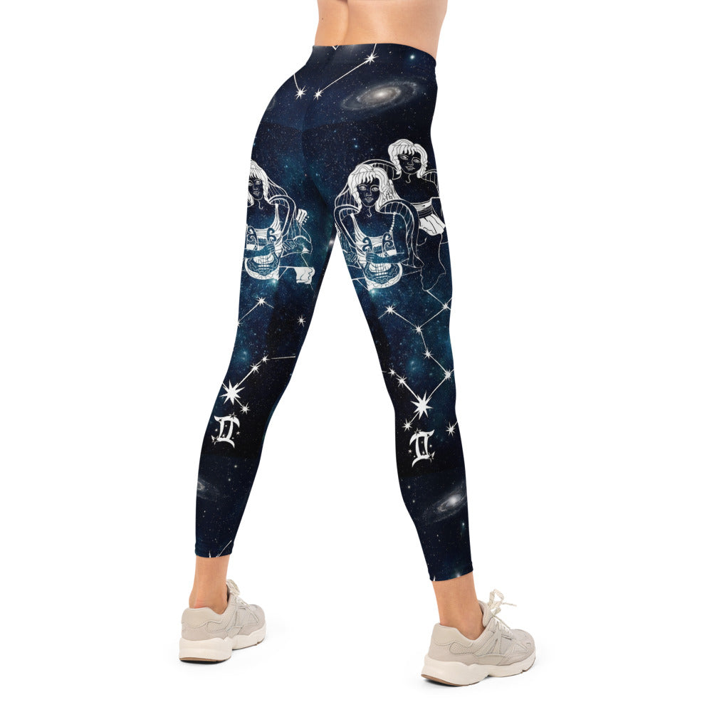 Personalisierte Sportleggings Damen Galaxy Weltraum Design Blau Schwarz Fitnesshose Sternbild Muster Z078