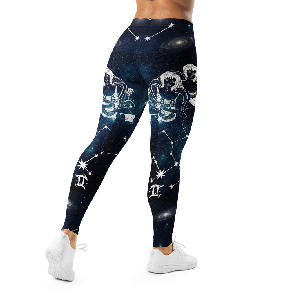 Personalisierte Sportleggings Damen Galaxy Weltraum Design Blau Schwarz Fitnesshose Sternbild Muster Z078