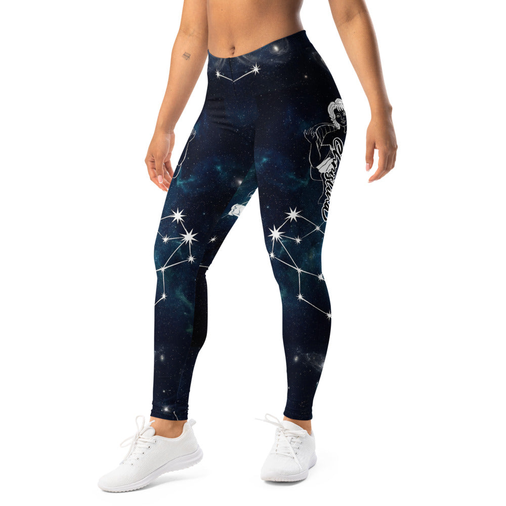 Personalisierte Sportleggings Damen Galaxy Weltraum Design Blau Schwarz Fitnesshose Sternbild Muster Z078