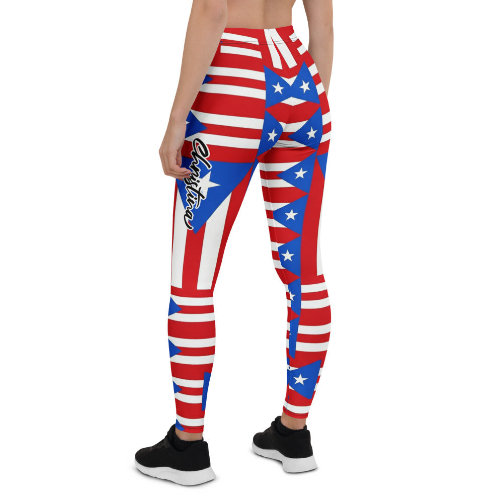 Personalisierte Damen Sportleggings Puerto Rico Flagge Design Rot Weiß Blau Gestreift Fitnesshose Yoga Leggings Z750