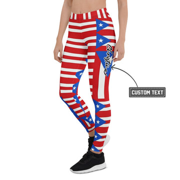 Personalisierte Damen Sportleggings Puerto Rico Flagge Design Rot Weiß Blau Gestreift Fitnesshose Yoga Leggings Z750 - XL
