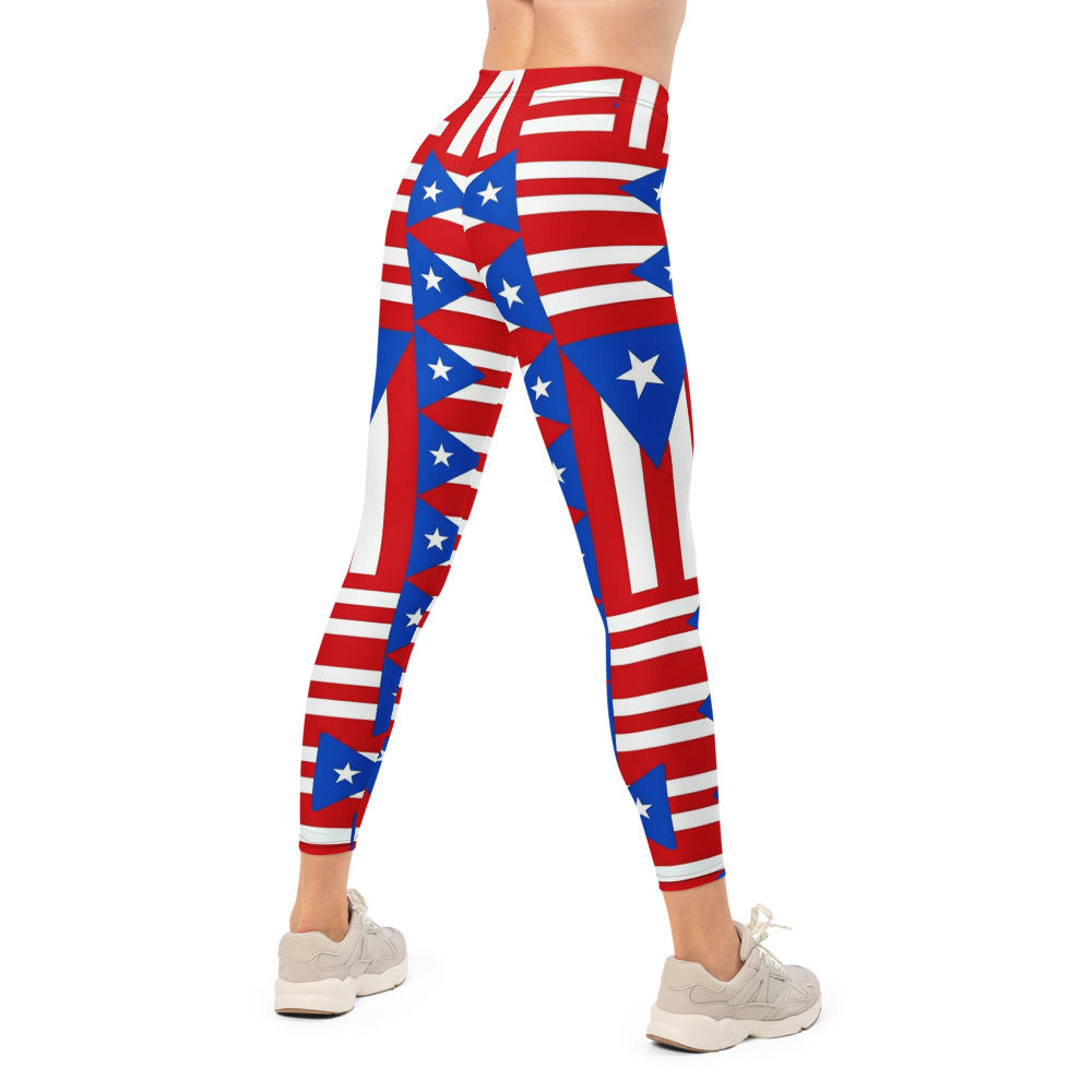 Personalisierte Damen Sportleggings Puerto Rico Flagge Design Rot Weiß Blau Gestreift Fitnesshose Yoga Leggings Z750