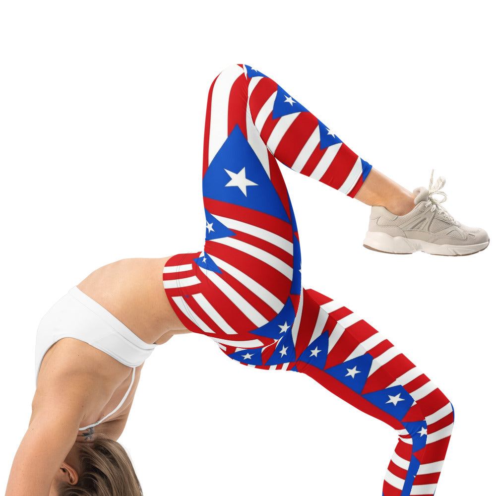Personalisierte Damen Sportleggings Puerto Rico Flagge Design Rot Weiß Blau Gestreift Fitnesshose Yoga Leggings Z750