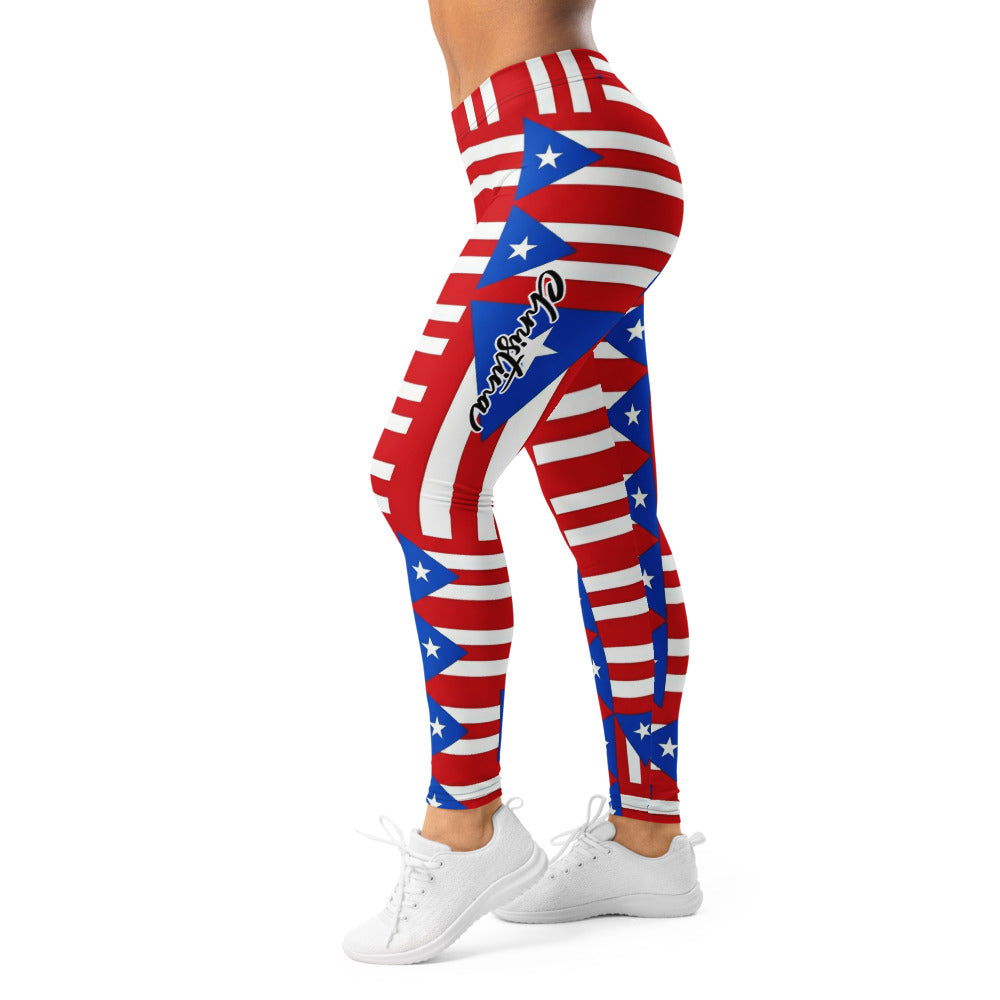 Personalisierte Damen Sportleggings Puerto Rico Flagge Design Rot Weiß Blau Gestreift Fitnesshose Yoga Leggings Z750