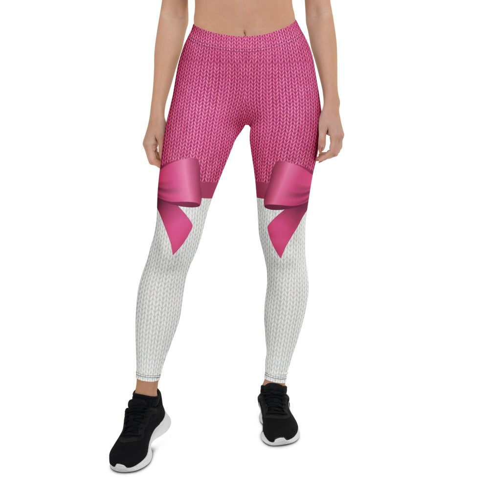 Personalisierte Damen Sportleggings Strickoptik Pink Weiß Schleifen-Design Fitness Leggings E330