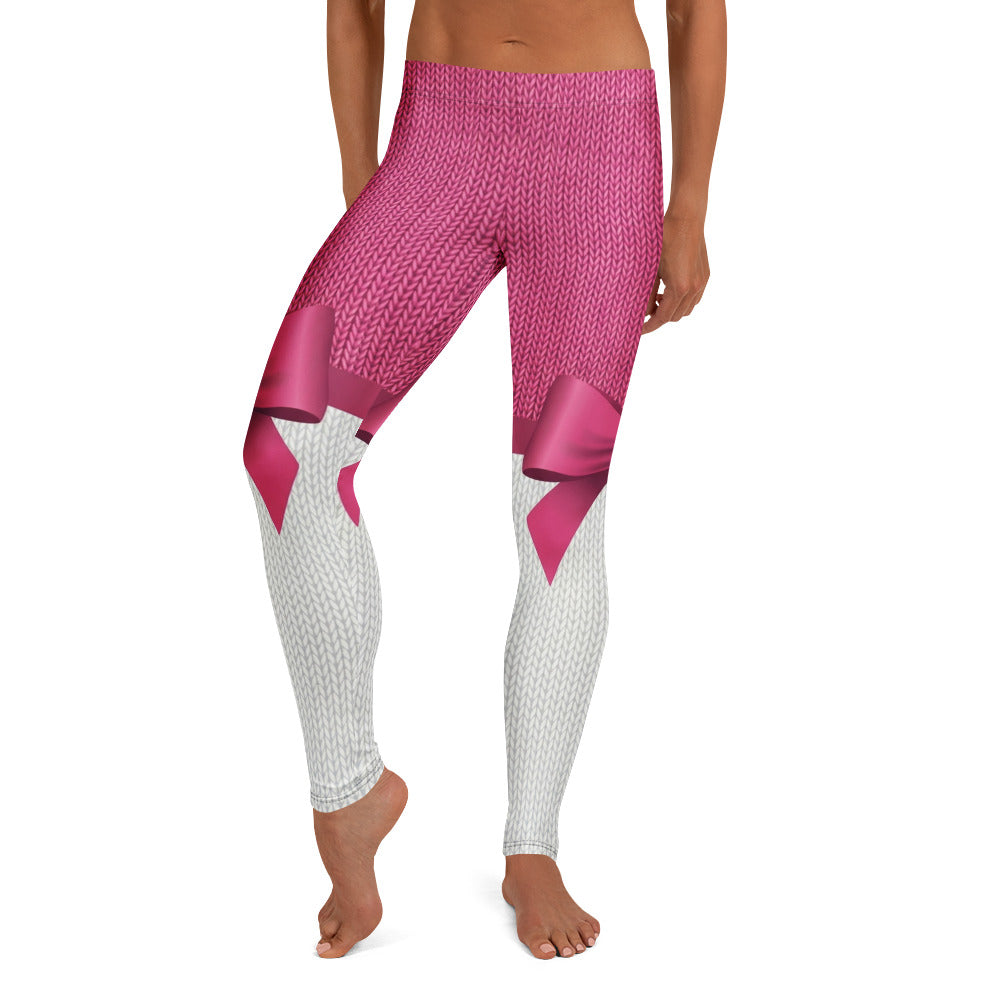 Personalisierte Damen Sportleggings Strickoptik Pink Weiß Schleifen-Design Fitness Leggings E330
