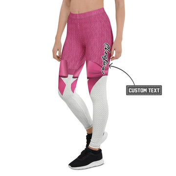 Personalisierte Damen Sportleggings Strickoptik Pink Weiß Schleifen-Design Fitness Leggings E330 - XL
