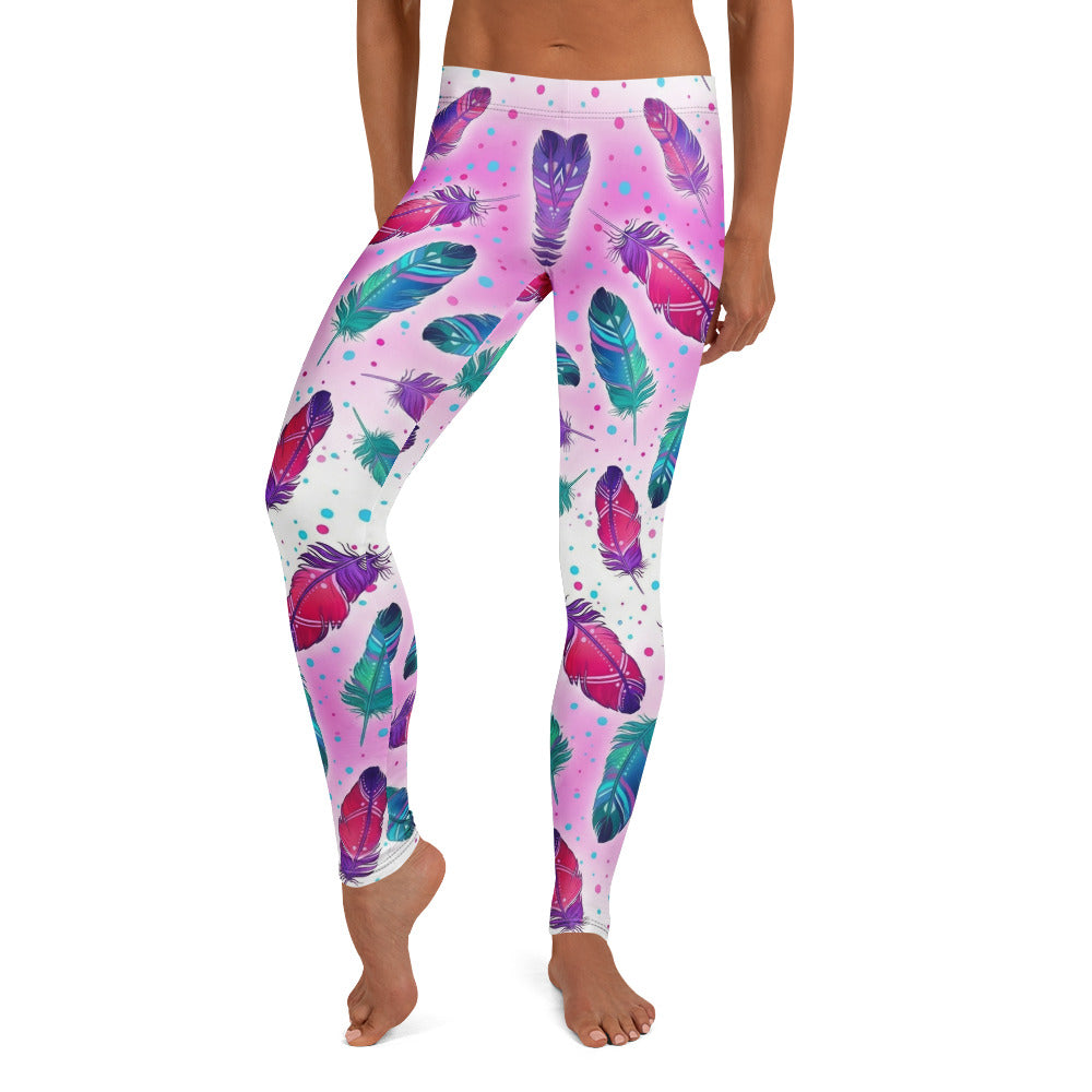 Personalisierte Damen Sportleggings Federmuster Pink Türkis Bunt Yoga Fitness Leggings L365
