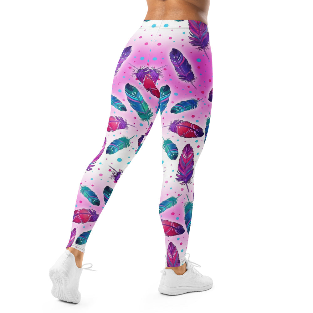 Personalisierte Damen Sportleggings Federmuster Pink Türkis Bunt Yoga Fitness Leggings L365