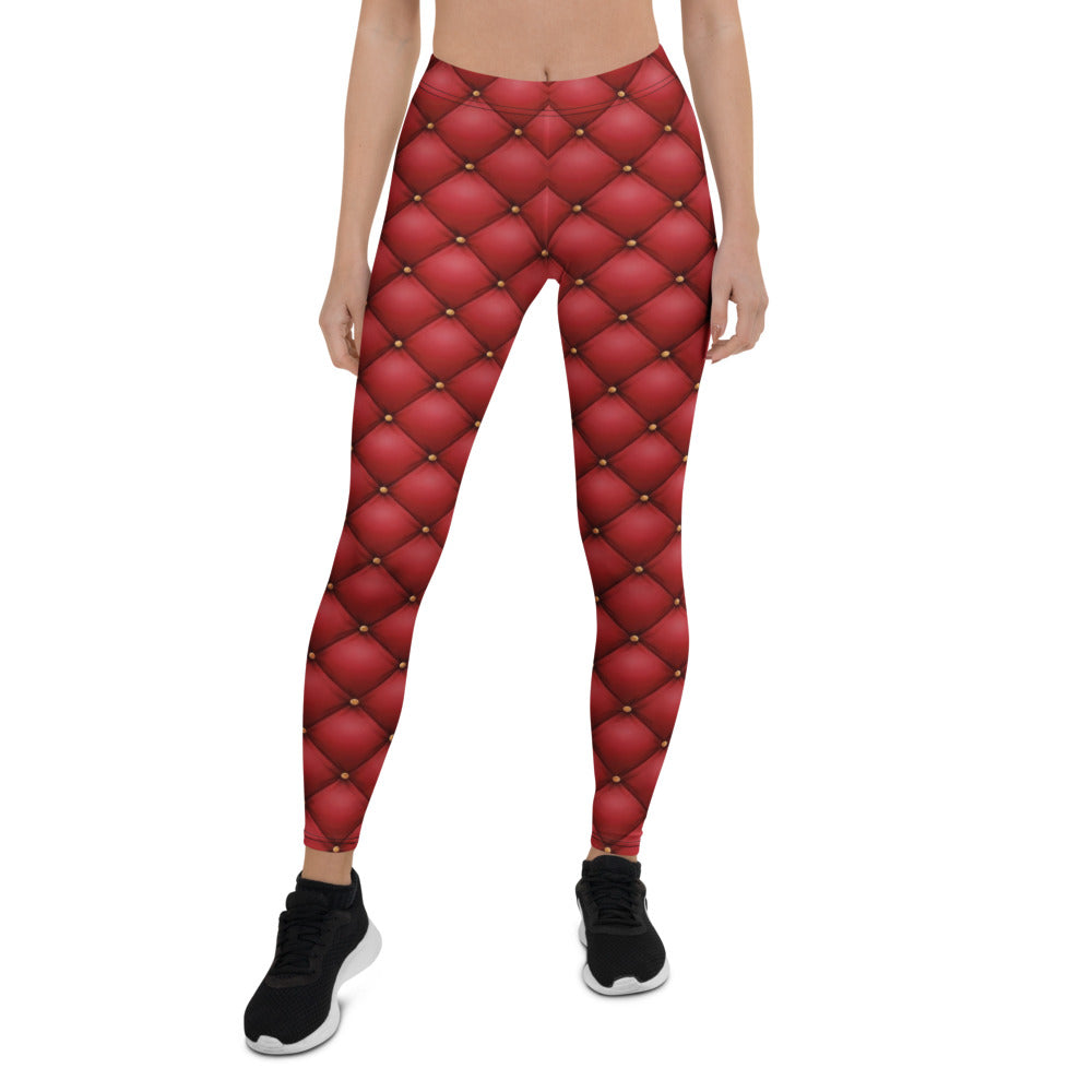 Personalisierte Sportleggings Damen Rot Gesteppt Leder-Optik Rautenmuster Fitness Leggings J316