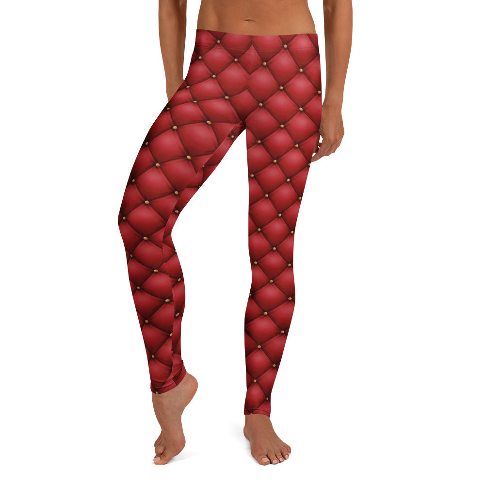 Personalisierte Sportleggings Damen Rot Gesteppt Leder-Optik Rautenmuster Fitness Leggings J316