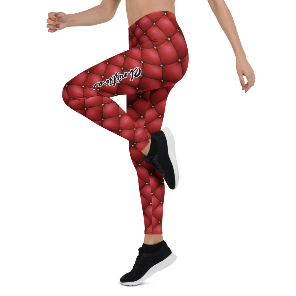Personalisierte Sportleggings Damen Rot Gesteppt Leder-Optik Rautenmuster Fitness Leggings J316