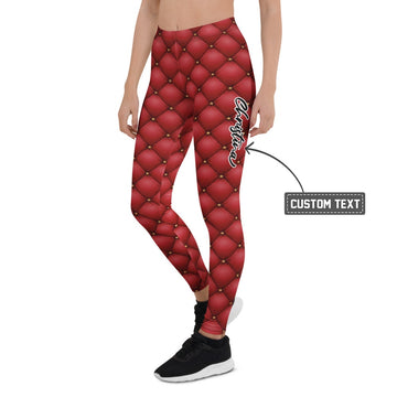 Personalisierte Sportleggings Damen Rot Gesteppt Leder-Optik Rautenmuster Fitness Leggings J316 - XL