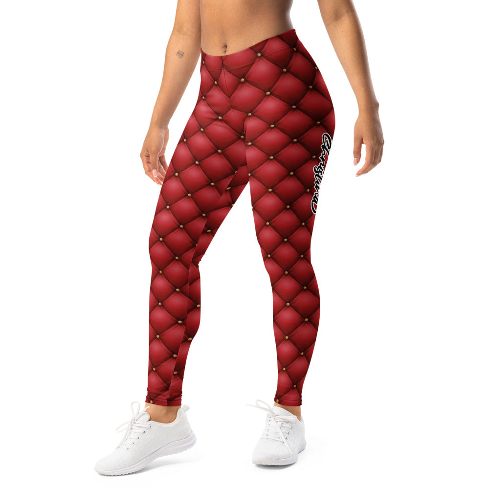 Personalisierte Sportleggings Damen Rot Gesteppt Leder-Optik Rautenmuster Fitness Leggings J316