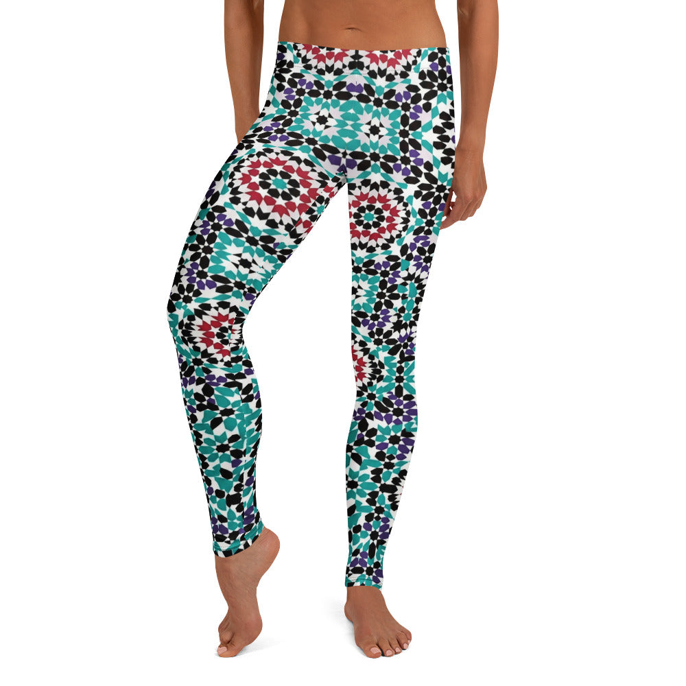 Personalisierte Sportleggings Damen Geometrisches Muster Mosaik Design Türkis Lila Fitness Yoga Leggings P987
