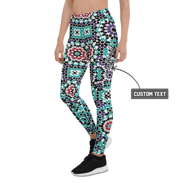 Personalisierte Sportleggings Damen Geometrisches Muster Mosaik Design Türkis Lila Fitness Yoga Leggings P987 - XL