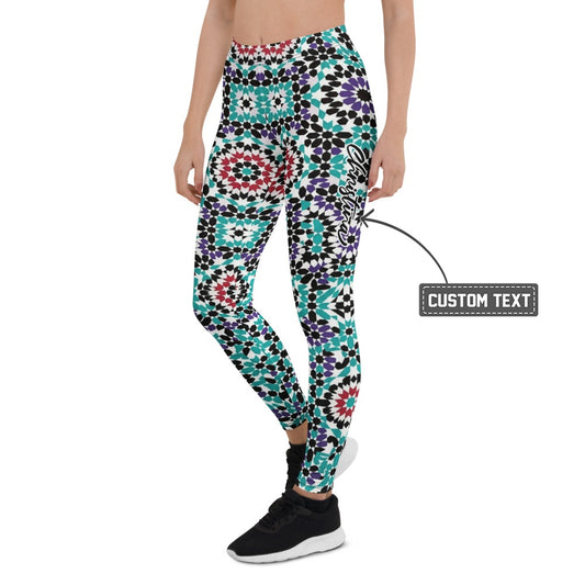 Personalisierte Sportleggings Damen Geometrisches Muster Mosaik Design Türkis Lila Fitness Yoga Leggings P987 - XL