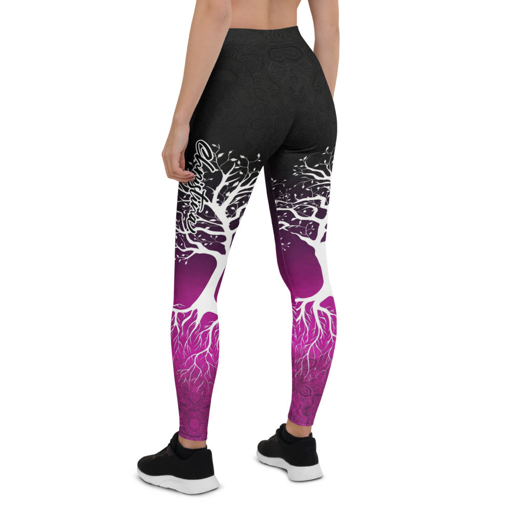 Personalisierte Damen Sportleggings Lebensbaum Design Schwarz Lila Fitness Yoga Leggings Mandala Print X091