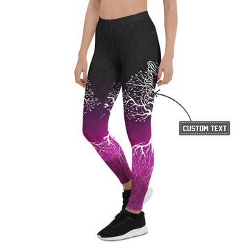 Personalisierte Damen Sportleggings Lebensbaum Design Schwarz Lila Fitness Yoga Leggings Mandala Print X091 - XL