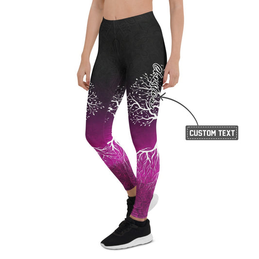 Personalisierte Damen Sportleggings Lebensbaum Design Schwarz Lila Fitness Yoga Leggings Mandala Print X091 - XL