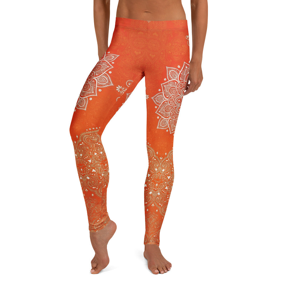 Personalisierte Damen Yoga Leggings Mandala Muster Orange Boho Fitnesshose Sportleggings M287