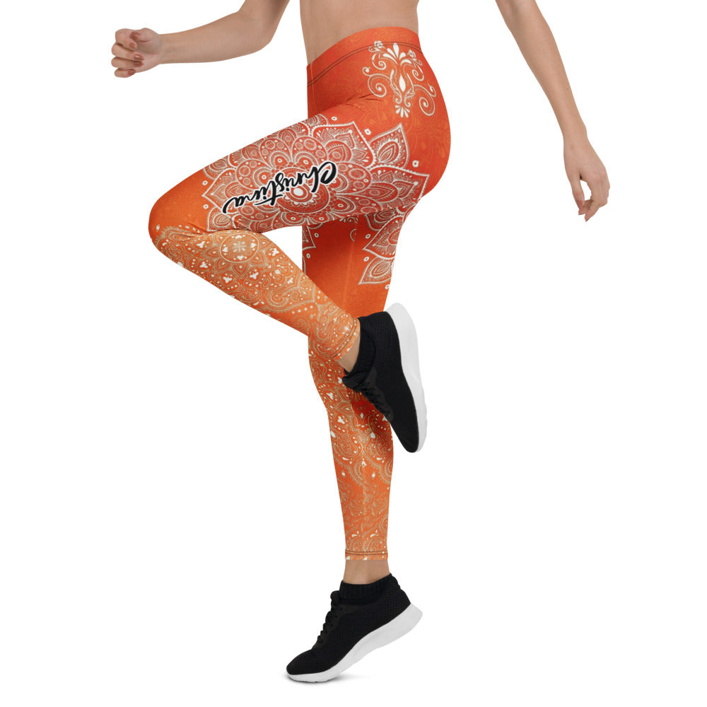 Personalisierte Damen Yoga Leggings Mandala Muster Orange Boho Fitnesshose Sportleggings M287