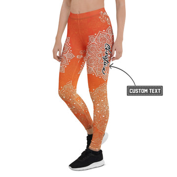 Personalisierte Damen Yoga Leggings Mandala Muster Orange Boho Fitnesshose Sportleggings M287 - XL