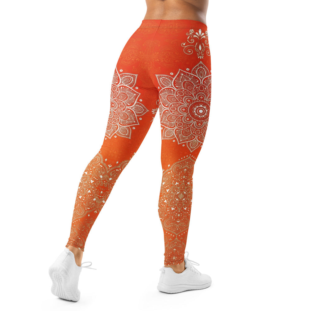 Personalisierte Damen Yoga Leggings Mandala Muster Orange Boho Fitnesshose Sportleggings M287