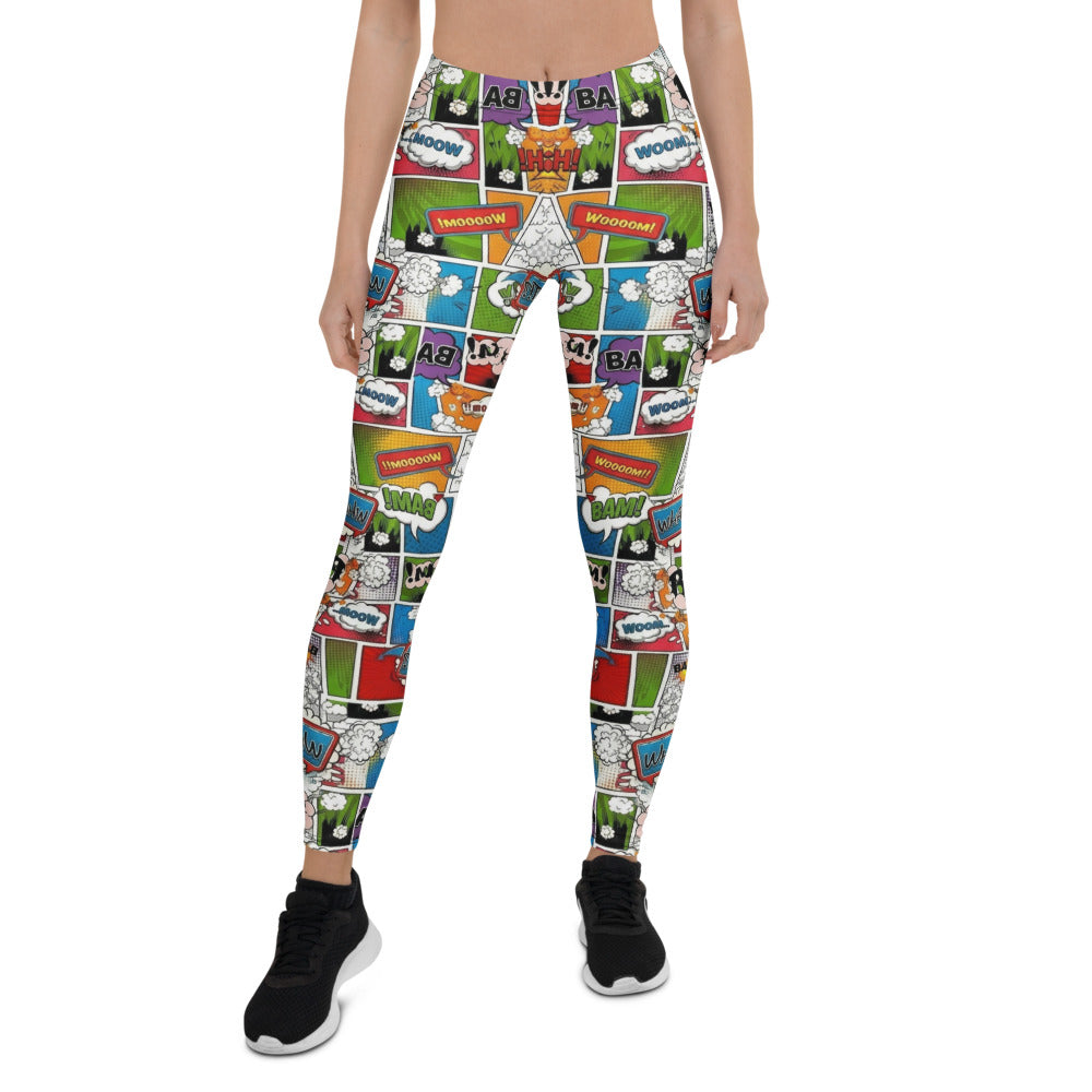 Personalisierte Sportleggings Damen Comic Design Pop Art Muster Bunt Fitness Yoga Leggings W828