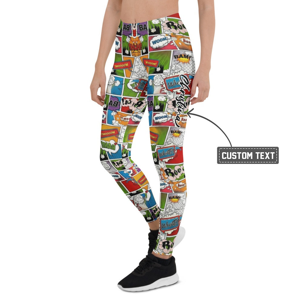 Personalisierte Sportleggings Damen Comic Design Pop Art Muster Bunt Fitness Yoga Leggings W828 - XL