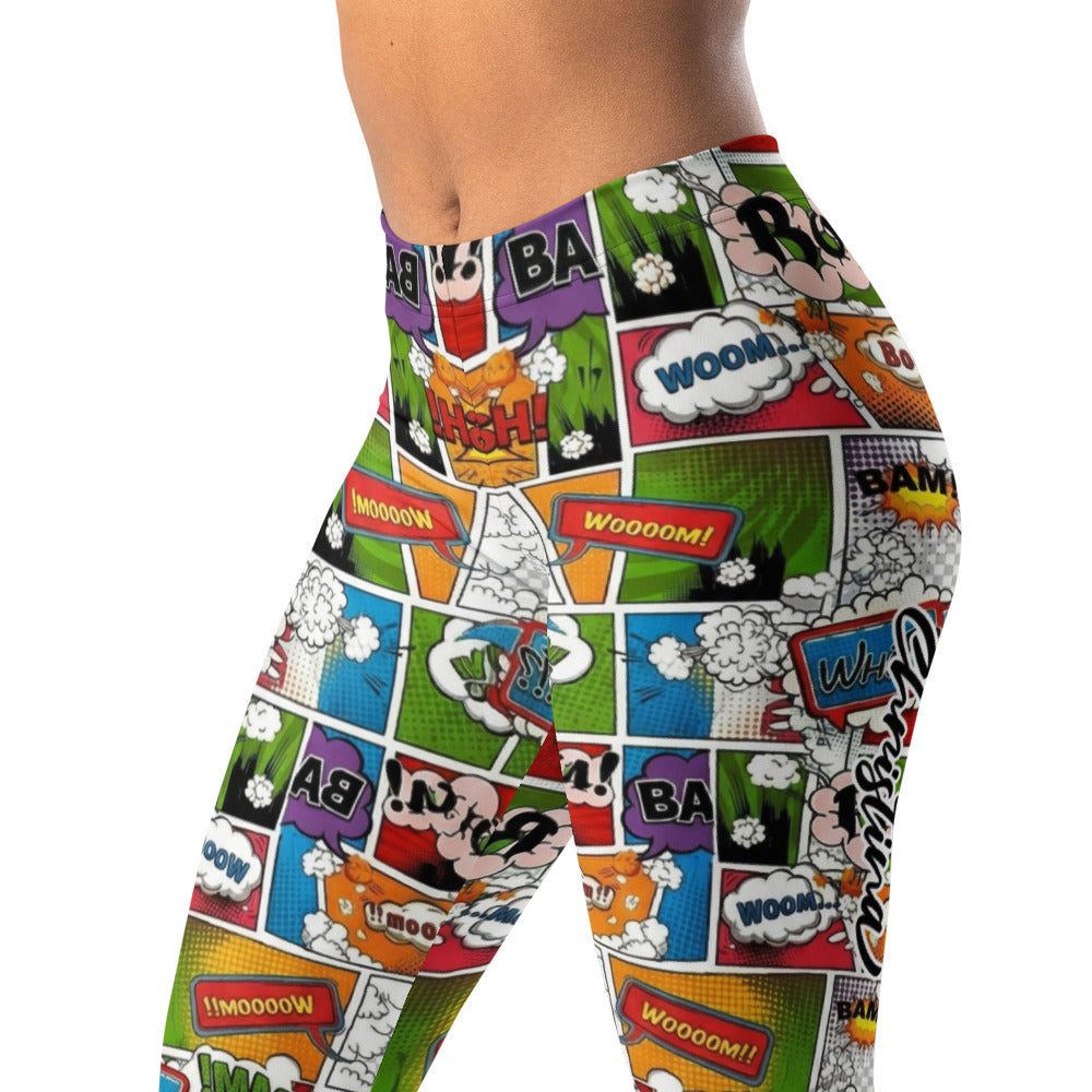 Personalisierte Sportleggings Damen Comic Design Pop Art Muster Bunt Fitness Yoga Leggings W828