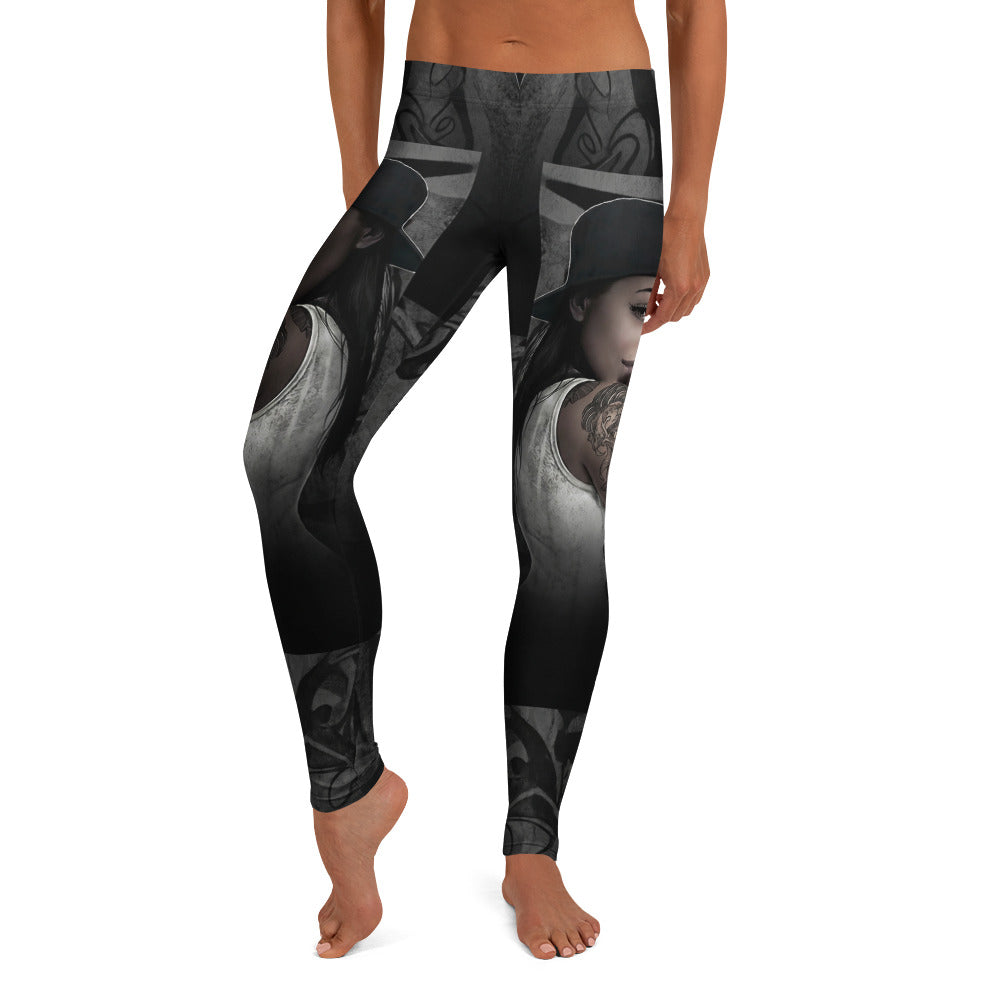 Personalisierte Sportleggings Damen Urban Design Schwarz Grau Fitness Leggings mit Streetwear Print U223