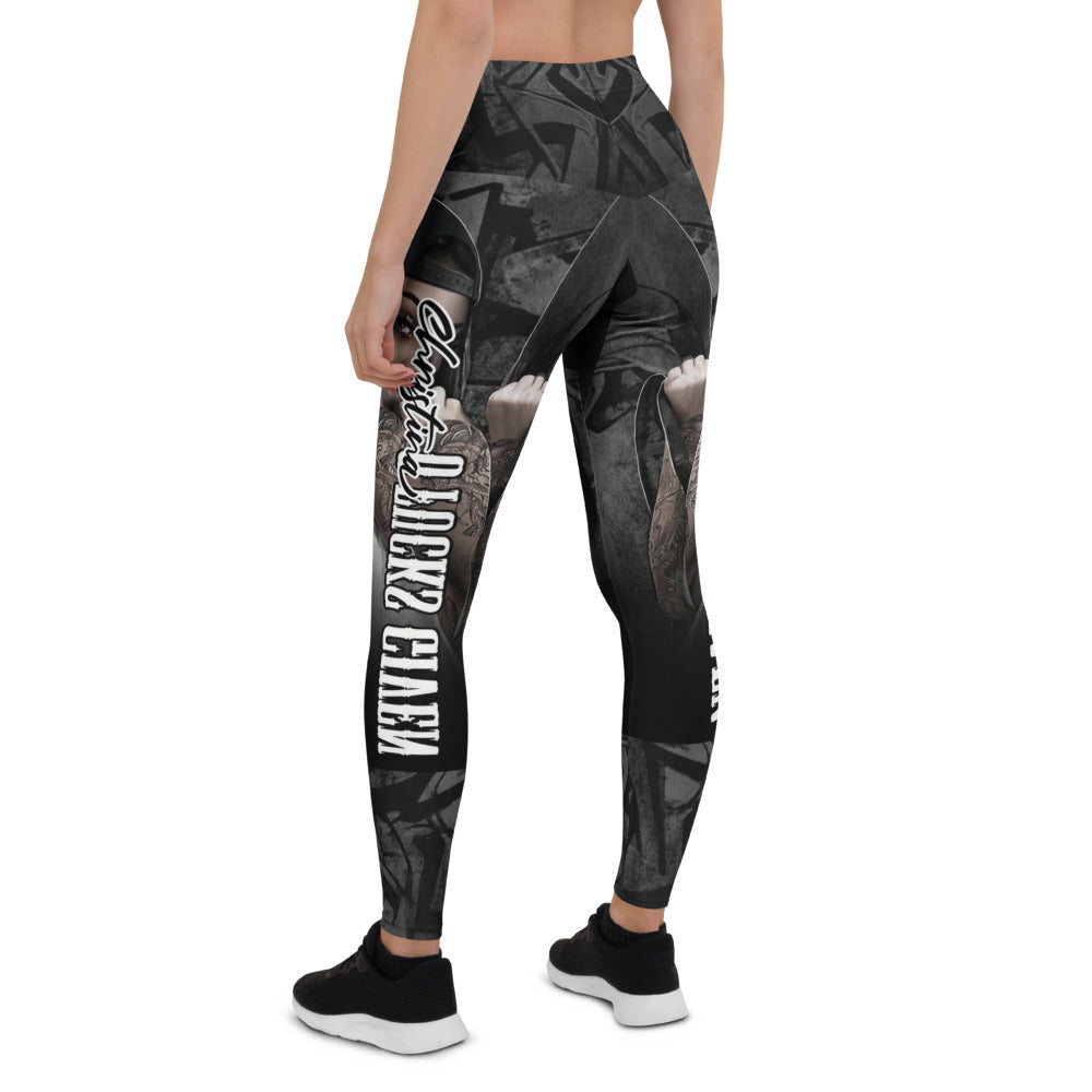 Personalisierte Sportleggings Damen Urban Design Schwarz Grau Fitness Leggings mit Streetwear Print U223
