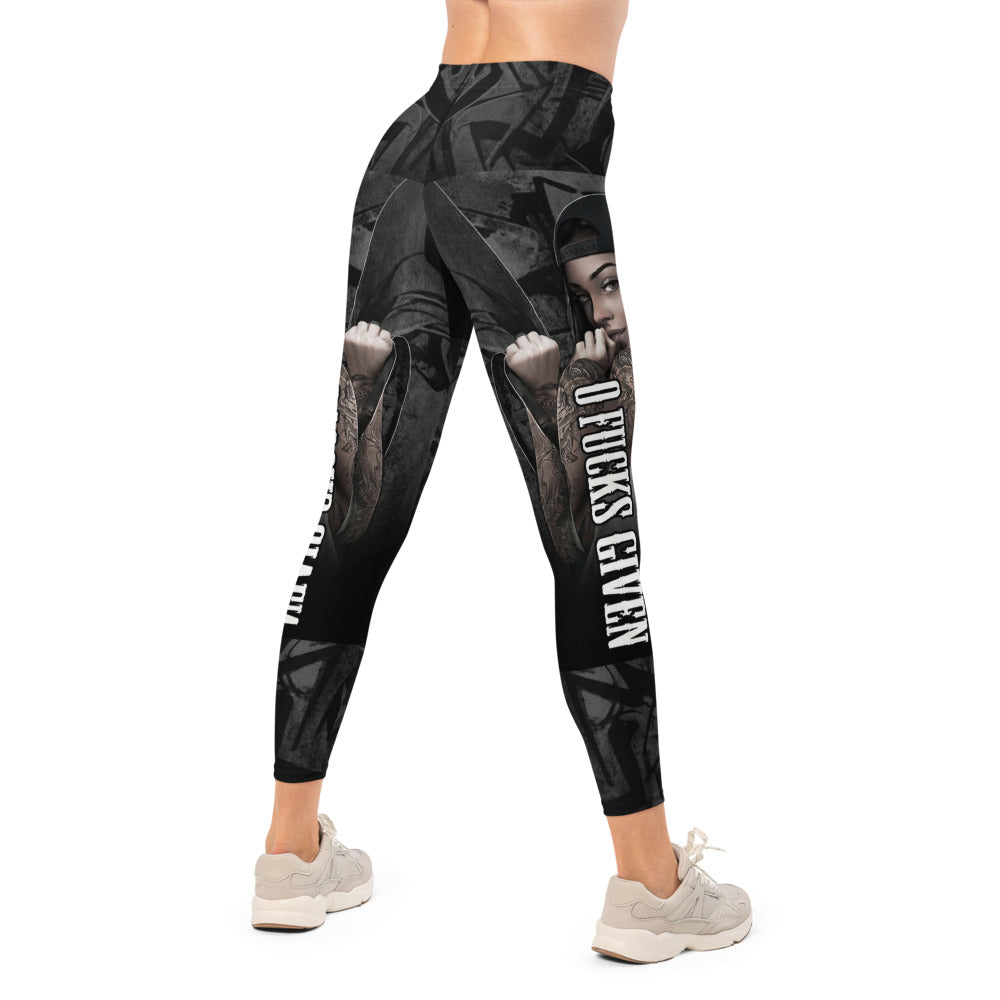 Personalisierte Sportleggings Damen Urban Design Schwarz Grau Fitness Leggings mit Streetwear Print U223
