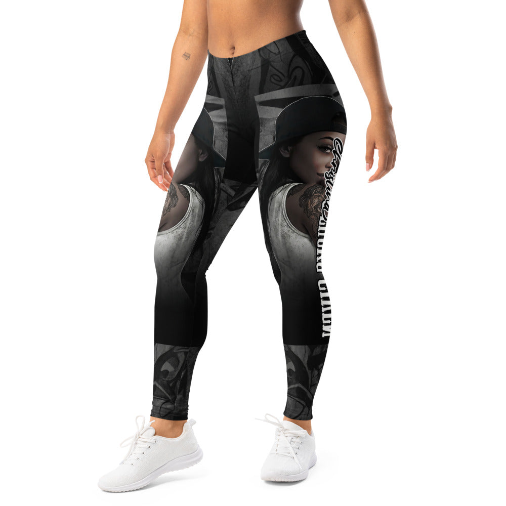 Personalisierte Sportleggings Damen Urban Design Schwarz Grau Fitness Leggings mit Streetwear Print U223