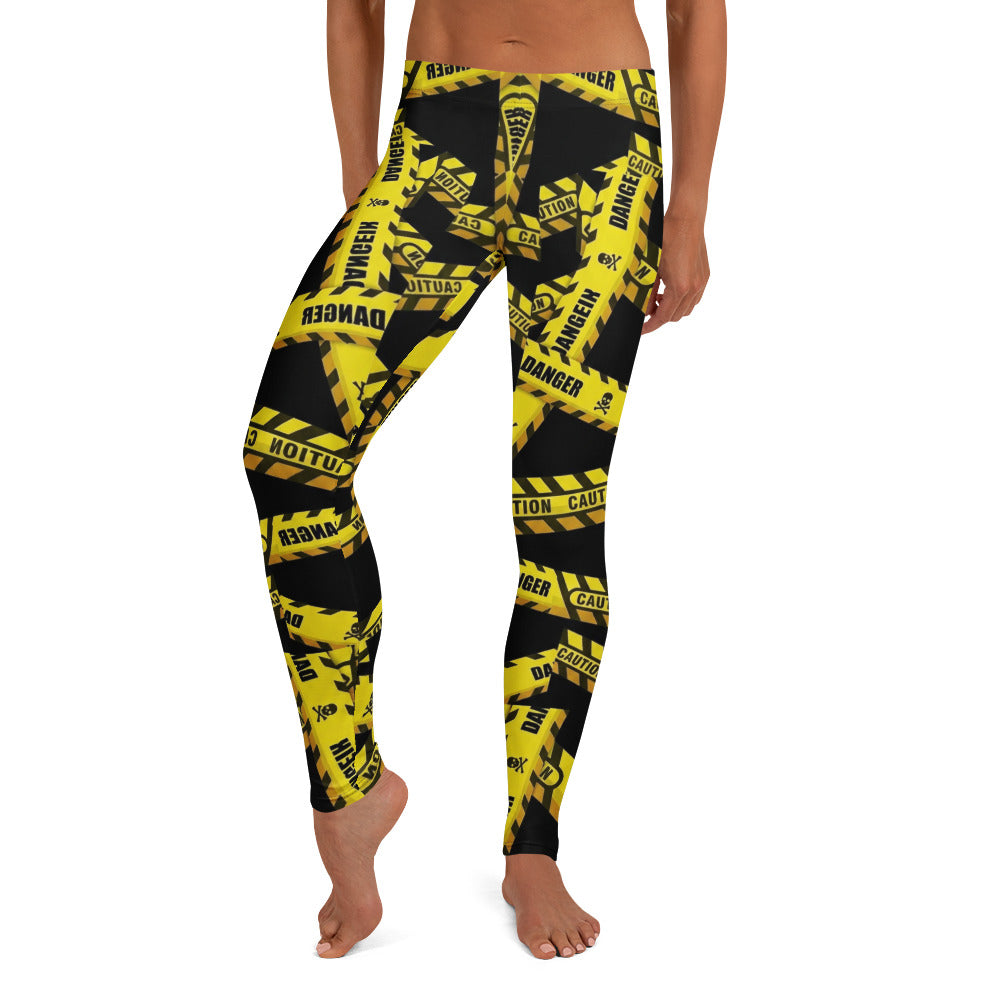 Personalisierte Sportleggings Damen Caution Danger Design Gelb Schwarz Fitness Leggings Absperrband Motiv F807