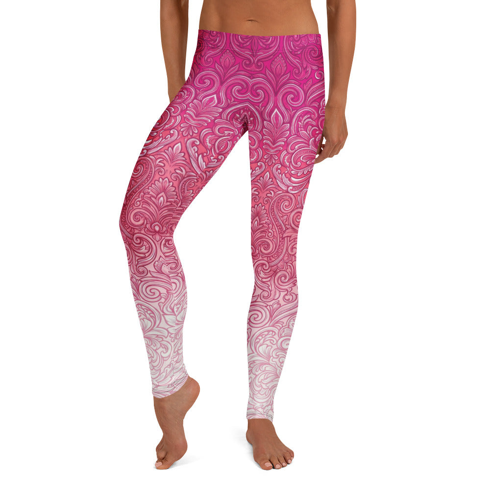 Personalisierte Damen Sportleggings Barock Ornament Muster Pink Weiß Fitness Leggings Yoga Hose S201