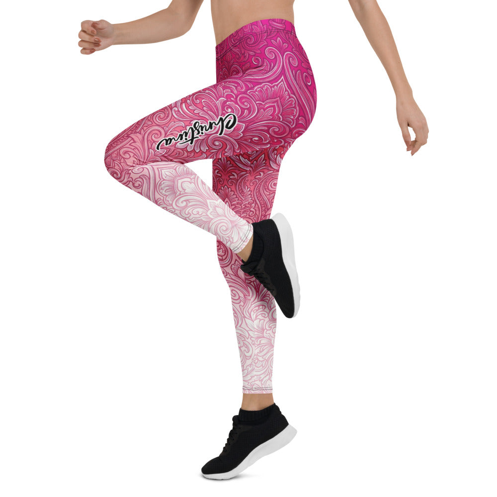 Personalisierte Damen Sportleggings Barock Ornament Muster Pink Weiß Fitness Leggings Yoga Hose S201