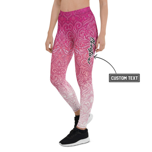 Personalisierte Damen Sportleggings Barock Ornament Muster Pink Weiß Fitness Leggings Yoga Hose S201 - XL