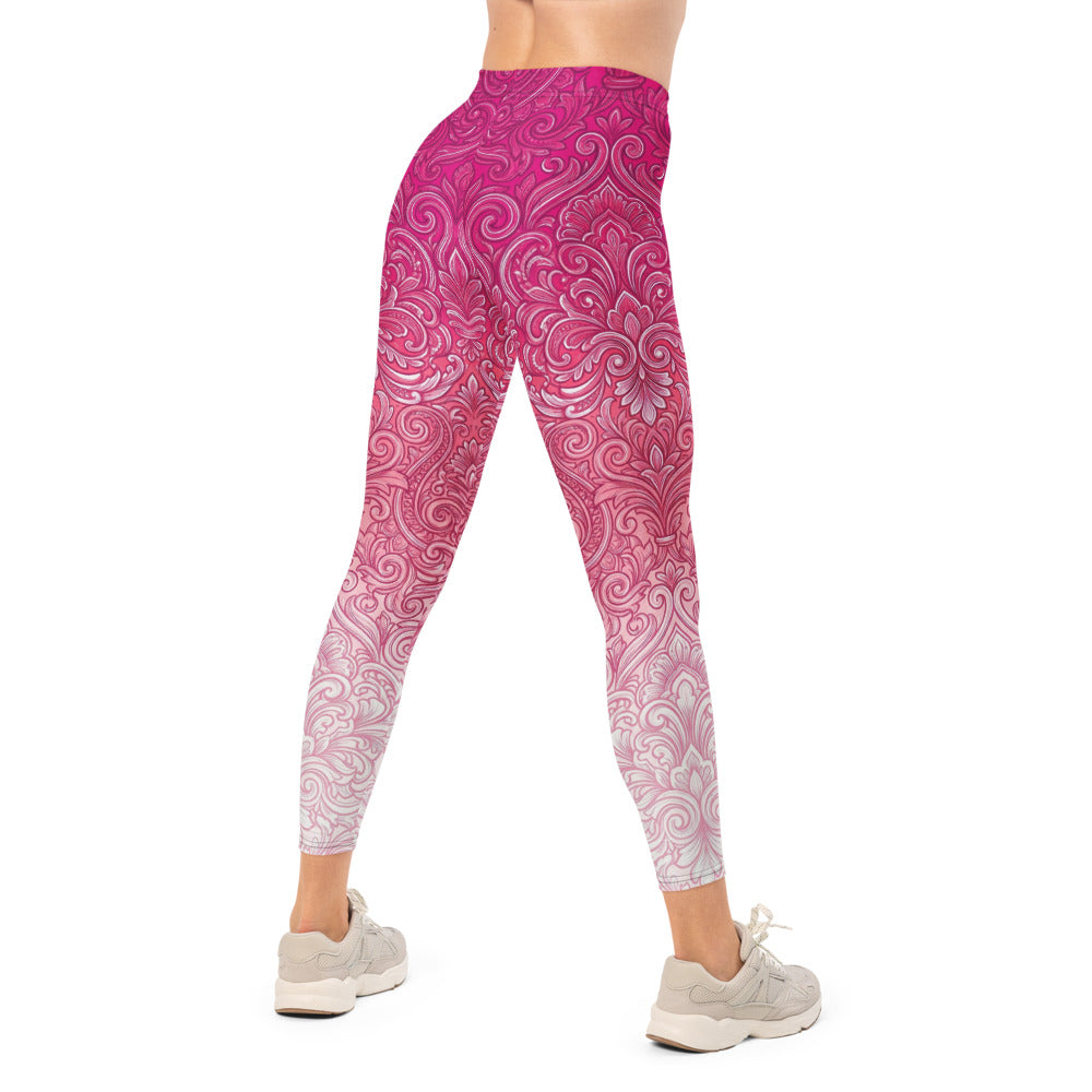 Personalisierte Damen Sportleggings Barock Ornament Muster Pink Weiß Fitness Leggings Yoga Hose S201